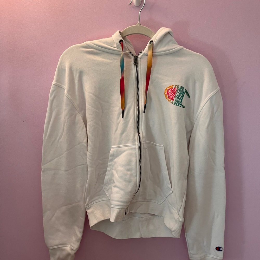 Champion White Hoodie with Multicolor Details
